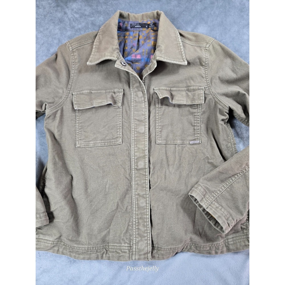prAna Jacket Womens Small Green Canvas Organic Cotton Snap Shacket‎ Pockets